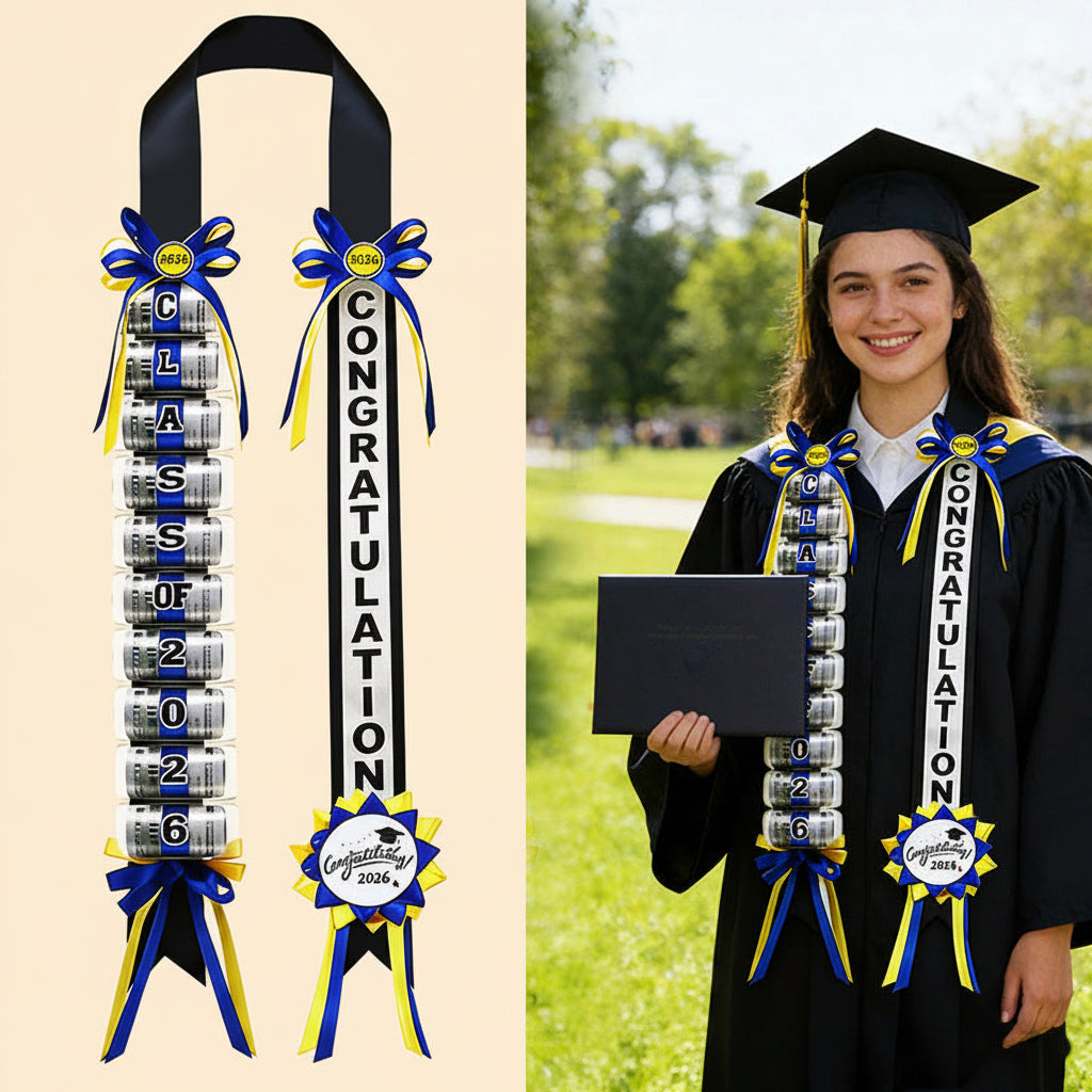 🎓 KLENIMORE™ 2026 Graduation Money Lei with Cash Holder 💵✨ 48 Inch Extra Long Braided Ribbon Lei 🎀 DIY Graduation Garland for Cash Gifts 💰 Class of 2026 Grad Party Decorations 🎉