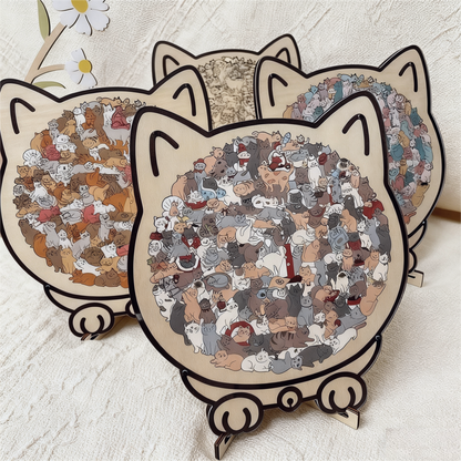 🎁Christmas Sale 49% OFF🎅135-Piece Morandi-Colored Cat Shaped Wooden Jigsaw Puzzle