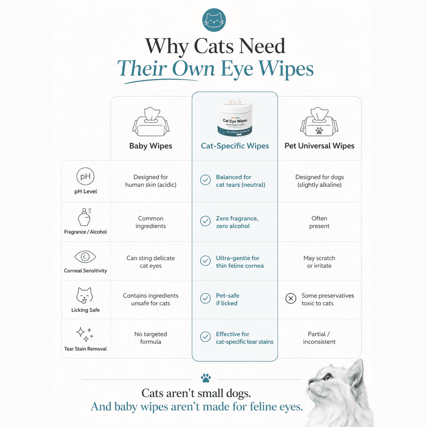 Gentle, No-Sting Cat Eye Wipes – Removes & Prevents Tear Stains