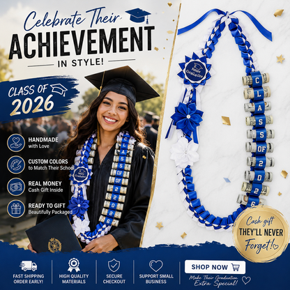 🎓 KLENIMORE™ 2026 Graduation Money Lei with Cash Holder 💵✨ 48 Inch Extra Long Braided Ribbon Lei 🎀 DIY Graduation Garland for Cash Gifts 💰 Class of 2026 Grad Party Decorations 🎉