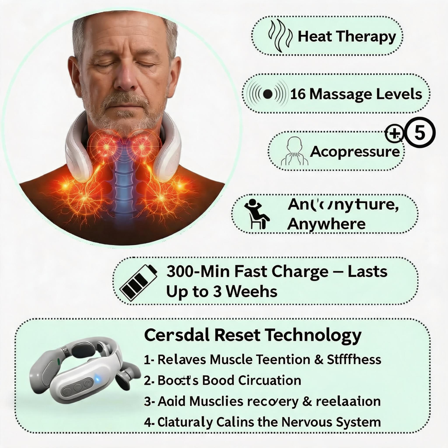 Cheeroll® Home Shoulder & Neck Massager — Cervical Care Device with Heating, Vibration, and Multi-functional Smart Pulse Technology
