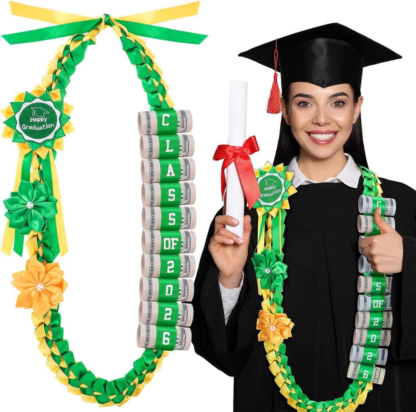 🎓 KLENIMORE™ 2026 Graduation Money Lei with Cash Holder 💵✨ 48 Inch Extra Long Braided Ribbon Lei 🎀 DIY Graduation Garland for Cash Gifts 💰 Class of 2026 Grad Party Decorations 🎉