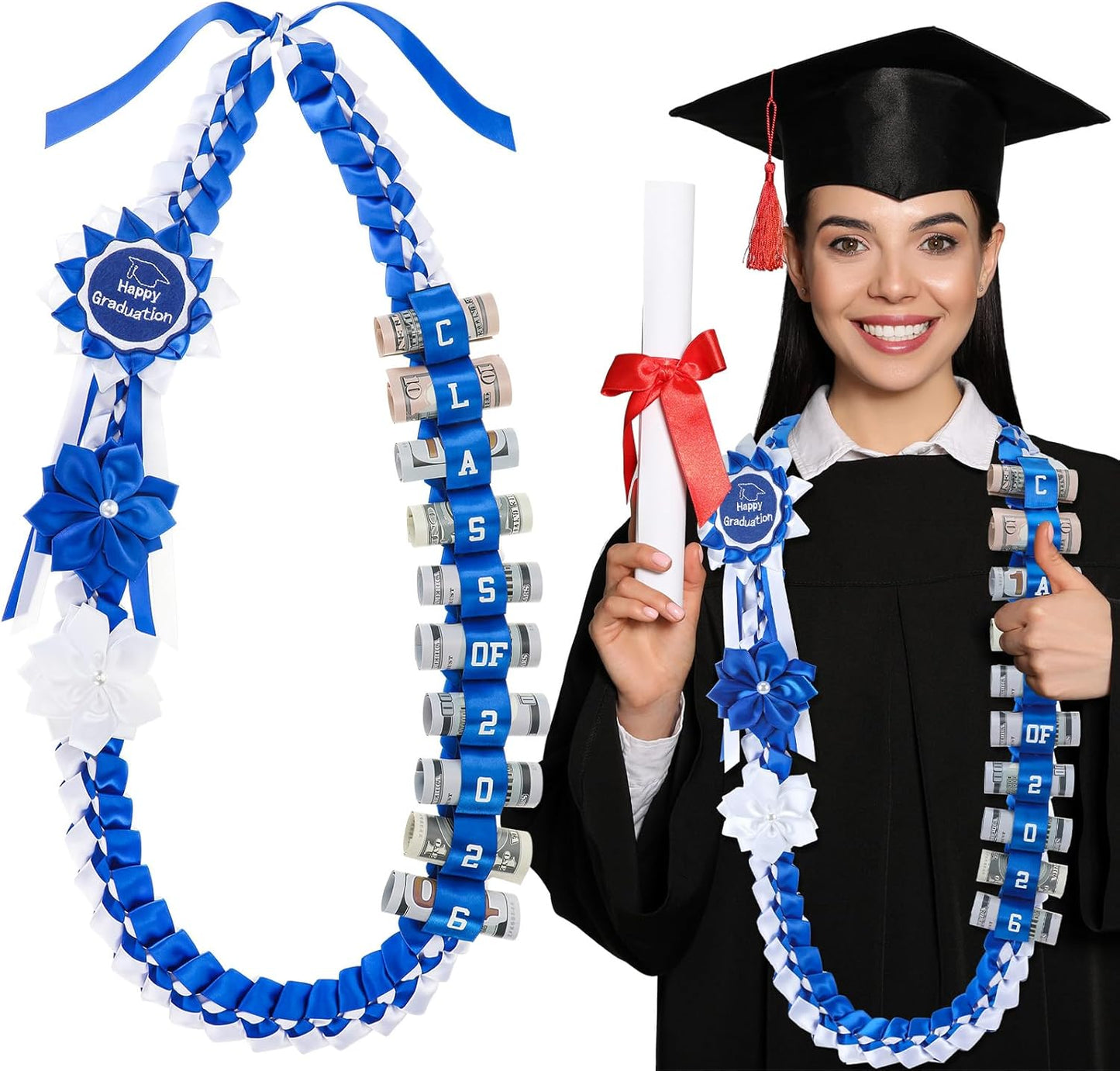🎓 KLENIMORE™ 2026 Graduation Money Lei with Cash Holder 💵✨ 48 Inch Extra Long Braided Ribbon Lei 🎀 DIY Graduation Garland for Cash Gifts 💰 Class of 2026 Grad Party Decorations 🎉