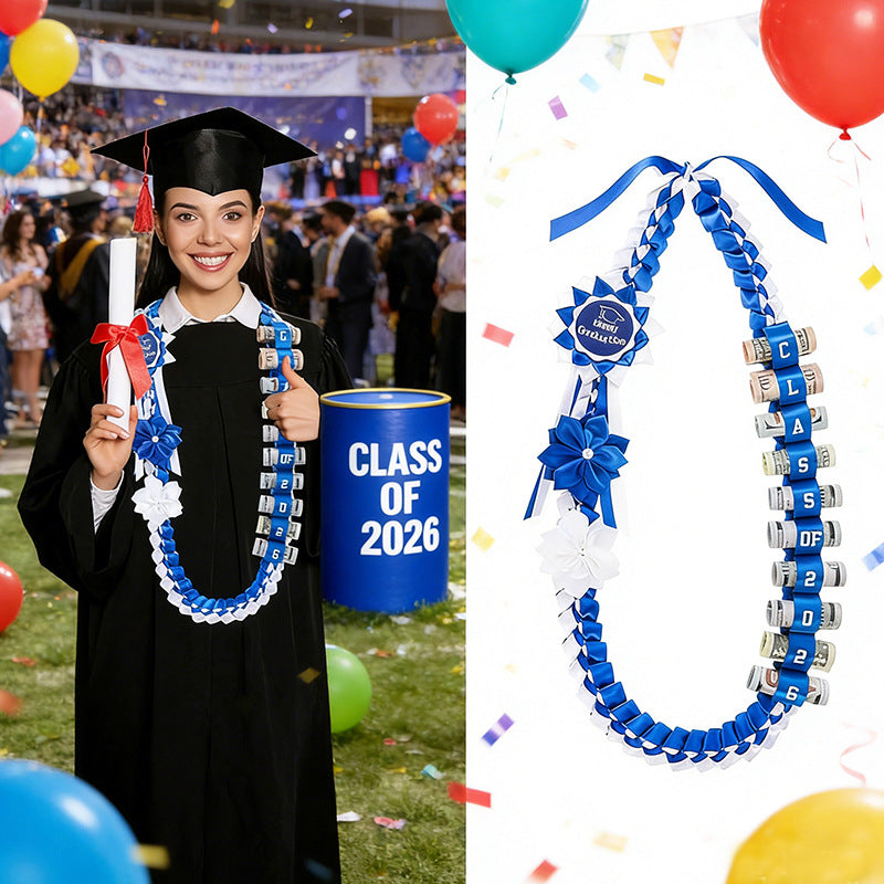 🎓 KLENIMORE™ 2026 Graduation Money Lei with Cash Holder 💵✨ 48 Inch Extra Long Braided Ribbon Lei 🎀 DIY Graduation Garland for Cash Gifts 💰 Class of 2026 Grad Party Decorations 🎉