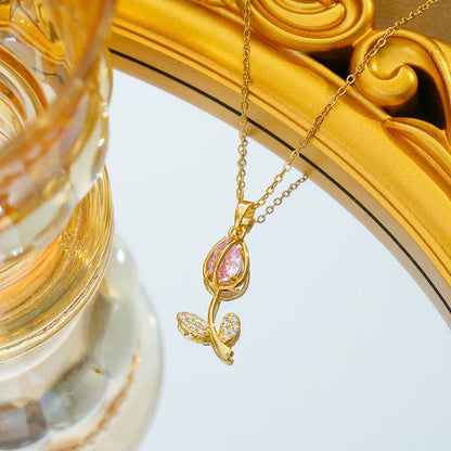 Pink Tulip Necklace | Gold-Plated Tulip Necklace — Chic, Versatile, Niche, and Light Luxury Jewelry ✨