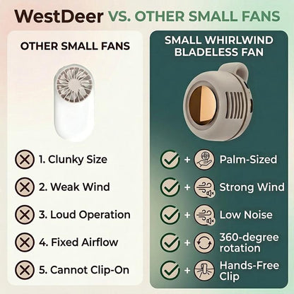 ❄️Mini Bladeless Clip Fan –5H Battery Life🔋Portable Rechargeable Silent Cooling Fan with 3 Speeds & 360° Rotation-AUX
