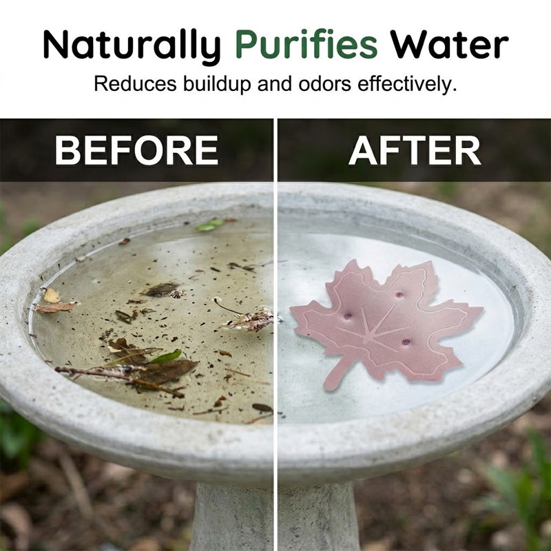 Universal maple leaf shaped water purifier for birdbaths