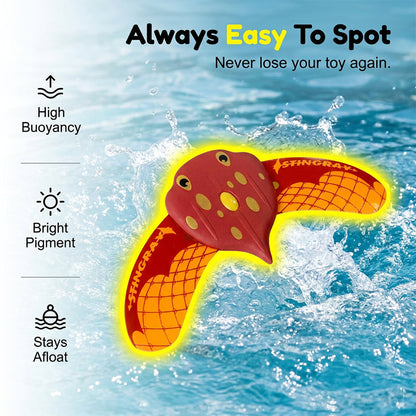 Water-Powered Manta Ray Toy Underwater Pool Toy—Equipped with self-propelled jet propulsion and adjustable fins, this pool diving toy glides smoothly underwater.