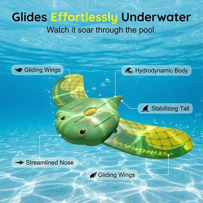 Water-Powered Manta Ray Toy Underwater Pool Toy—Equipped with self-propelled jet propulsion and adjustable fins, this pool diving toy glides smoothly underwater.